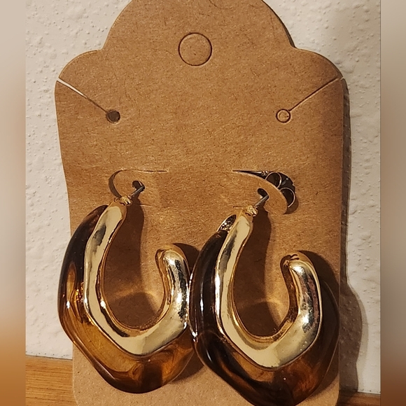 Gold and Brown (Wood?) "Hoop" Earrings - Picture 1 of 4